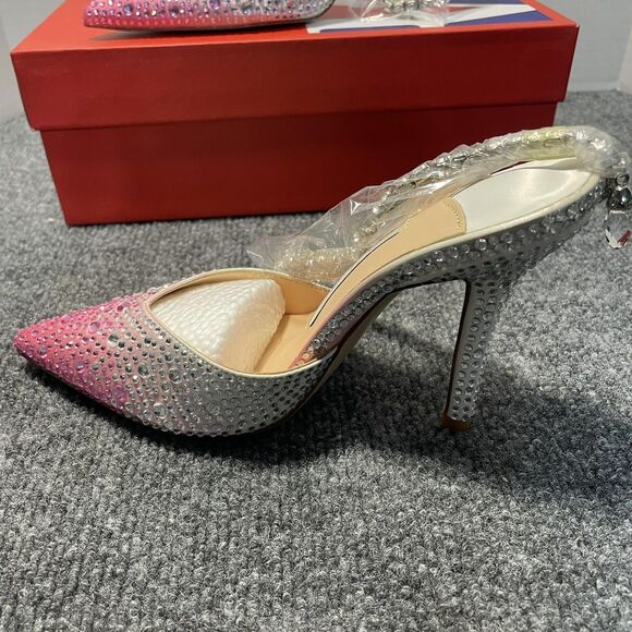 Cokvkuu Shoes Womens Pink Silver Rhinestone Slingback Pointed Toe Stiletto Heels - Picture 4 of 9